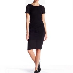 James Perse Ruched T-Shirt Dress-Fitted-Black-Size 3 (Large)